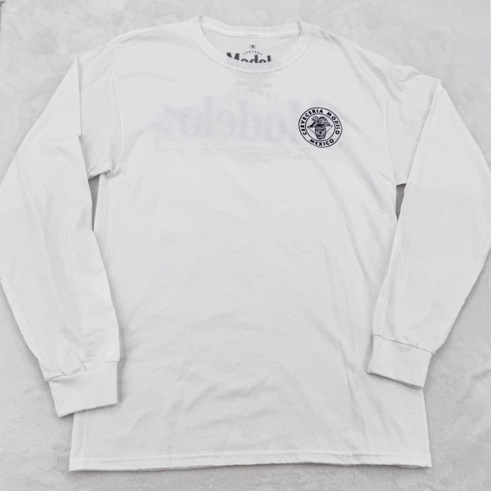 Modelo Cerveza Mexico Long Sleeve Logo Graphic T Shirt White Mens Size Medium